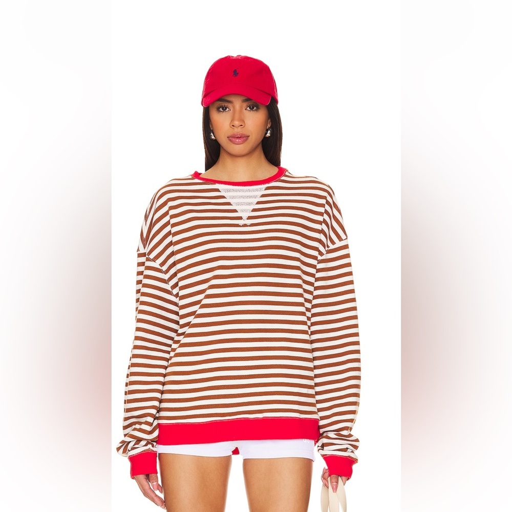 We the Free Classic Striped Sweatshirt, M, Coffee Combo
